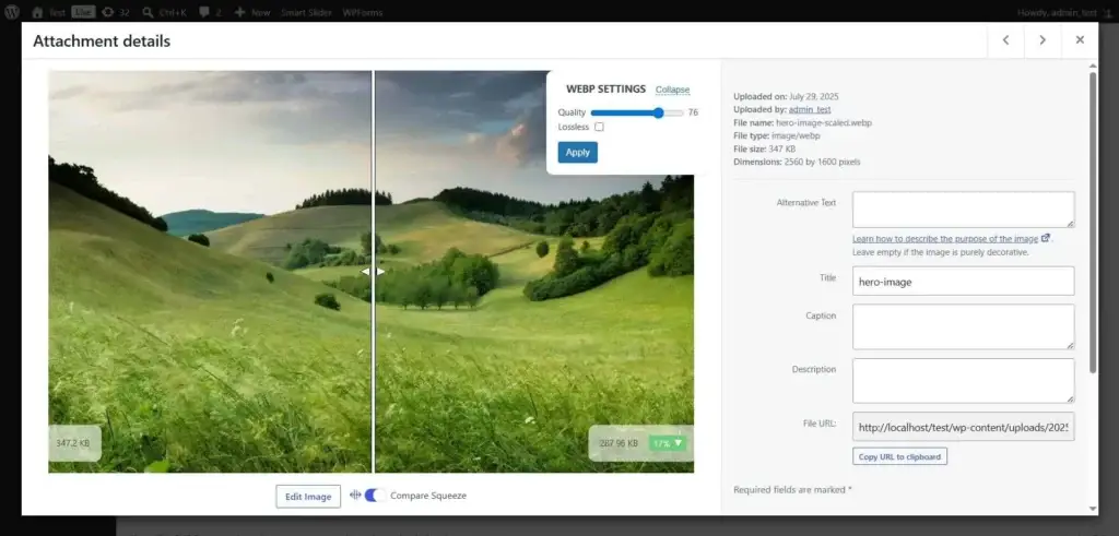 Before/after image comparison in Squeeze Premium